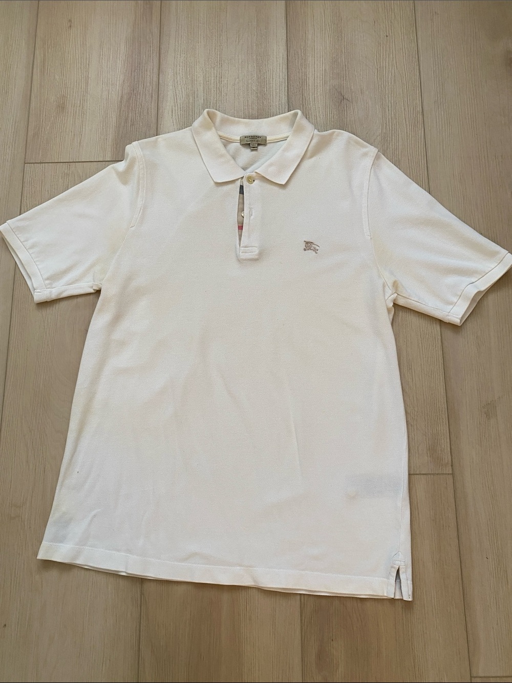 Authentic Burberry White Polo with Subtle Logo and Check Placket Detail